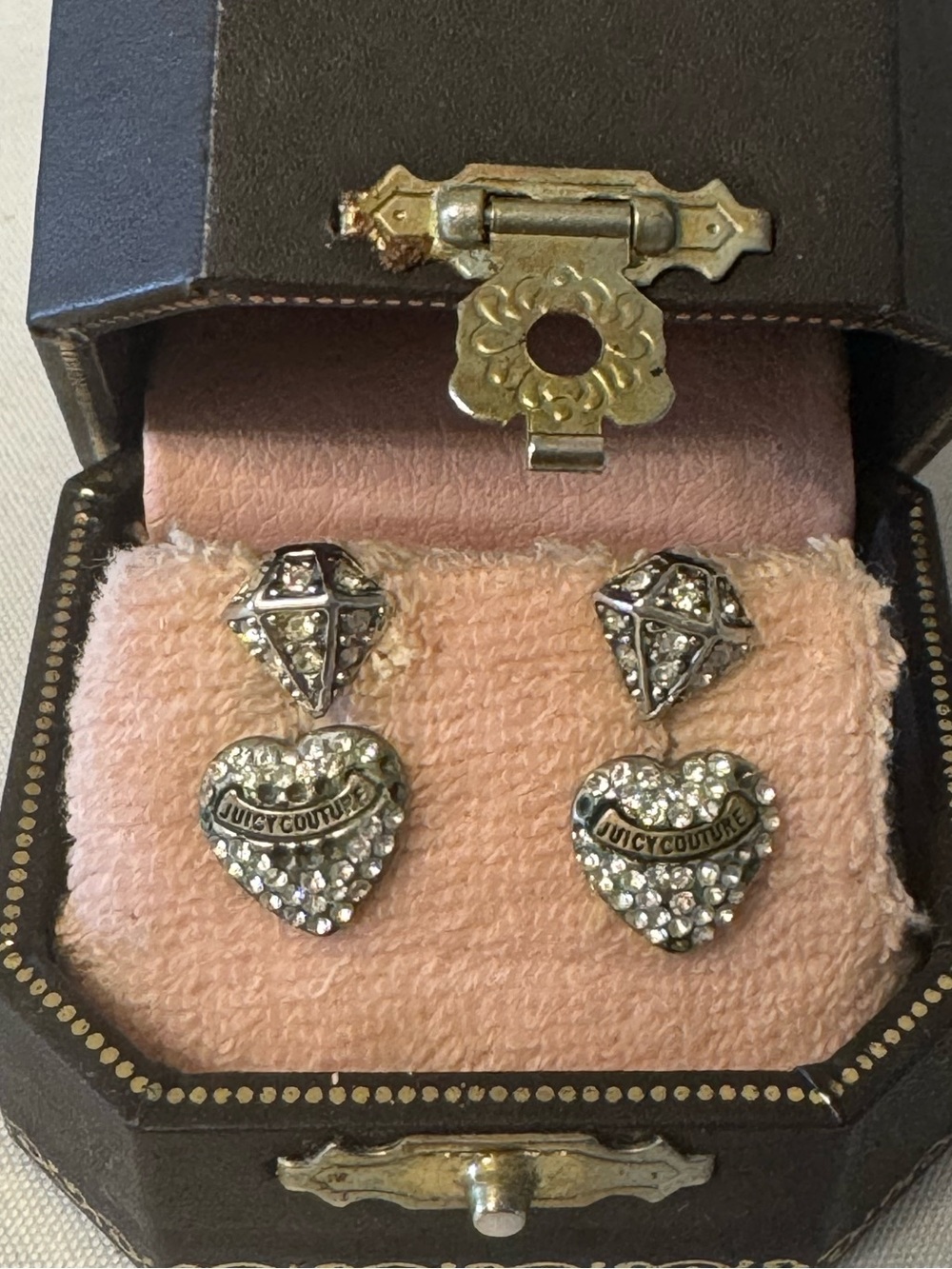 Juicy Couture Silver Crystal Diamond Earring and Heart Earring Set